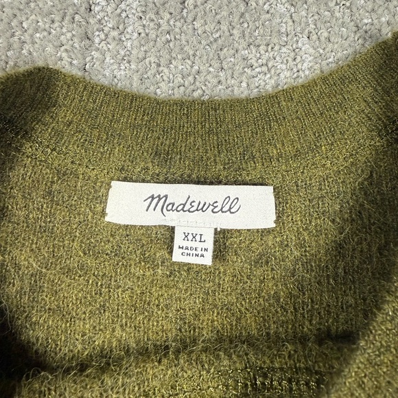 Madewell Olive Green Ribbed Alpaca Blend Crew Neck Long Sleeve Sweater Sz XXL - Picture 2 of 6